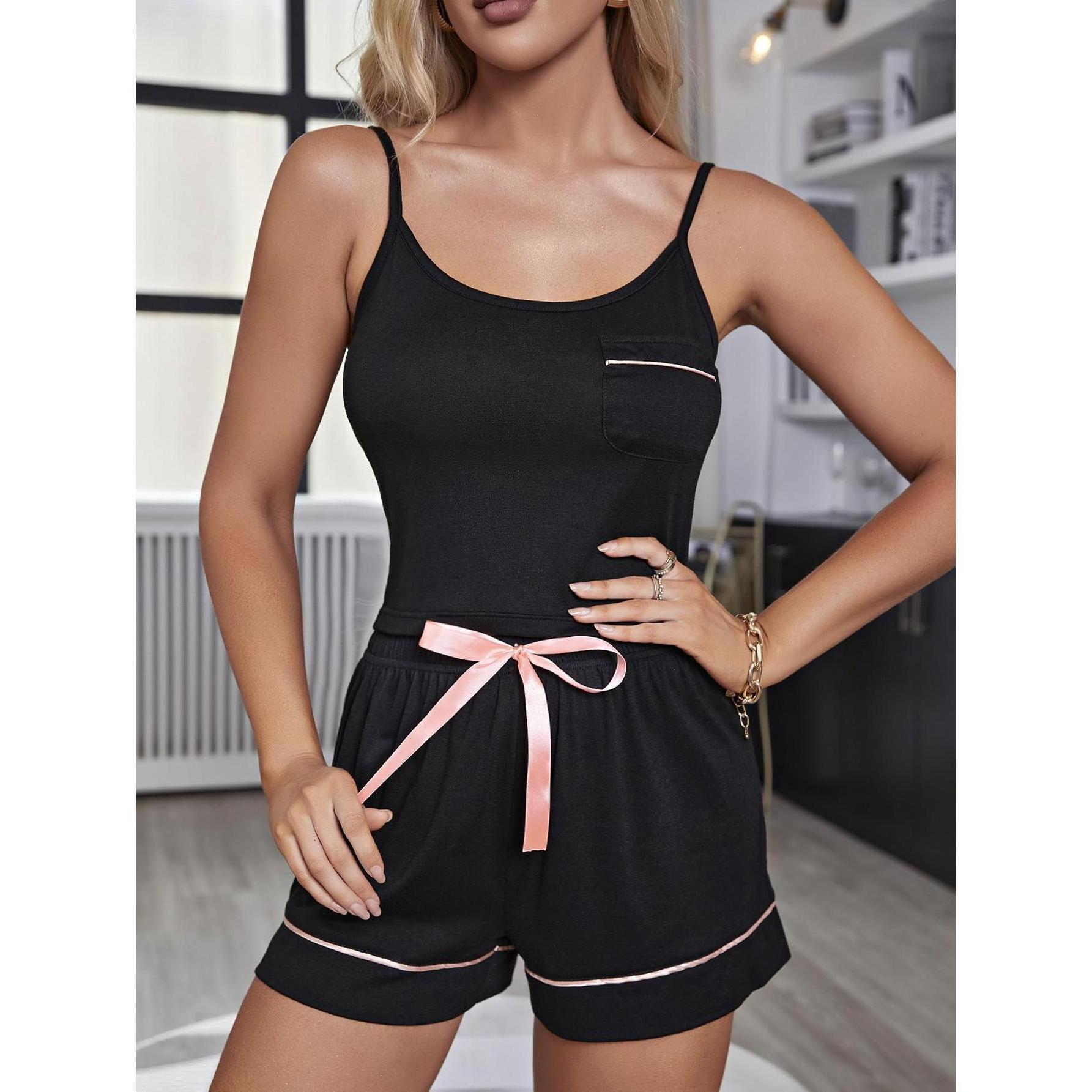 European and American pajamas female halter tops shorts loungewear sets sexy sleepwear wholesale