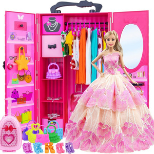 101 Pcs 11.5 Inch Doll Closet Wardrobe with Clothes Dresses Shoes and Other Accessories for 11.5 Inch Girl Doll Stuff Kids Girl