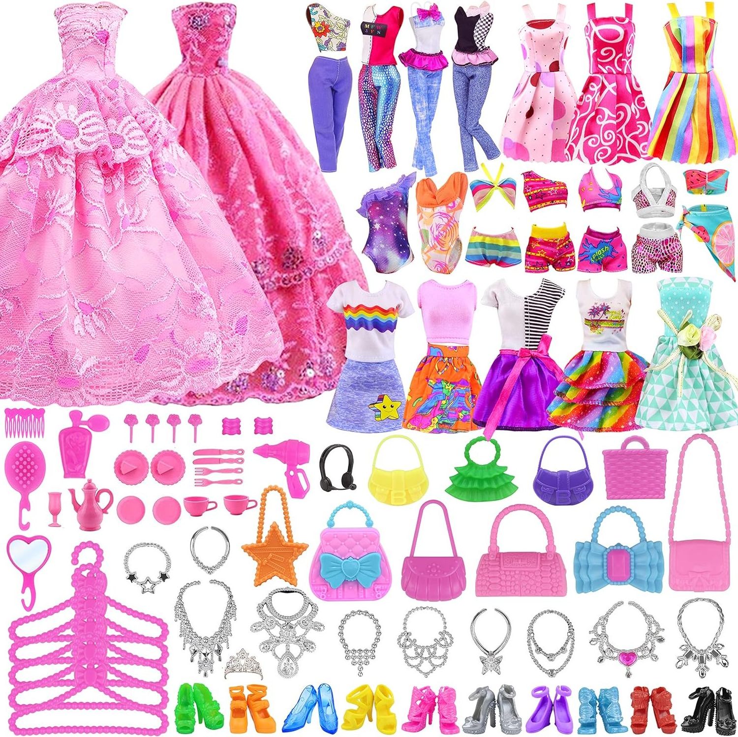 101 Pcs 11.5 Inch Doll Closet Wardrobe with Clothes Dresses Shoes and Other Accessories for 11.5 Inch Girl Doll Stuff Kids Girl