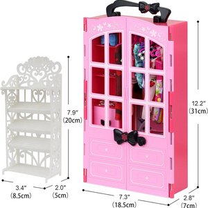 120 Pcs Fashion Doll Closet Wardrobe for Doll Clothes and Accessories Storage Include Clothes Dresses Shoes Shoes Rack Bags Neck