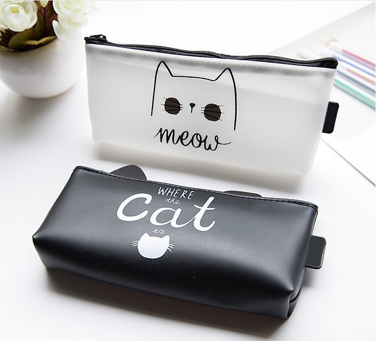 4pcs/set Cute Cat Pen Bag Silicon Pencil Bag School Stationary Makeup Pouch Cosmetics Pencil Case