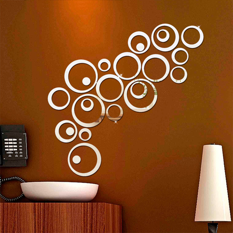 New 24pcs/set 3D DIY Circles Wall Sticker Decoration Mirror Wall Stickers for TV Background Home Decor Acrylic Decor Wall Art