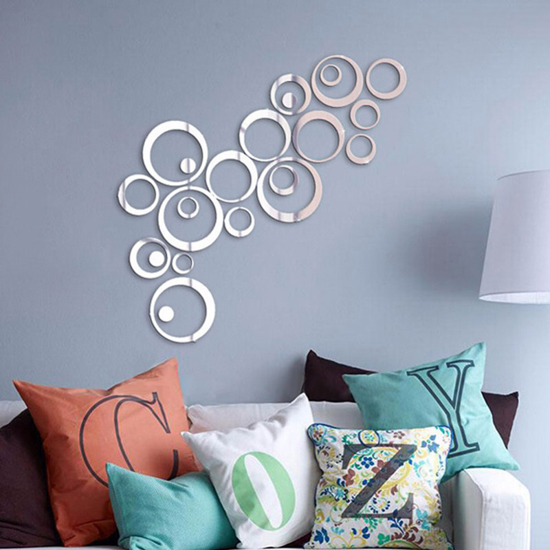 New 24pcs/set 3D DIY Circles Wall Sticker Decoration Mirror Wall Stickers for TV Background Home Decor Acrylic Decor Wall Art