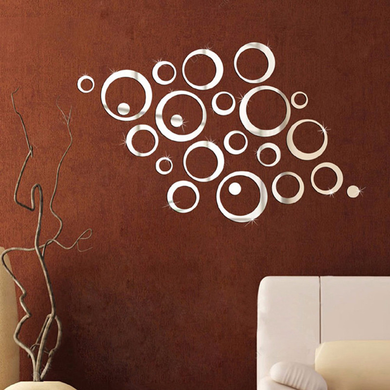 New 24pcs/set 3D DIY Circles Wall Sticker Decoration Mirror Wall Stickers for TV Background Home Decor Acrylic Decor Wall Art