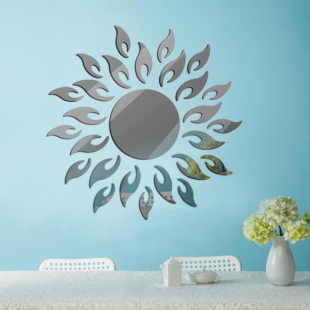 Removable 3D Sunshine Sun Flower Decorative Wall Mirror Sticker Decal Vinyl for Home Decoration DIY Mirrors Art Decor