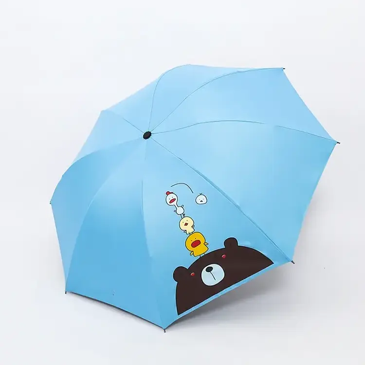 22 Inch 8K Cheap Uv Protection Cartoon Duck Print 3 Folding Umbrella Promotional