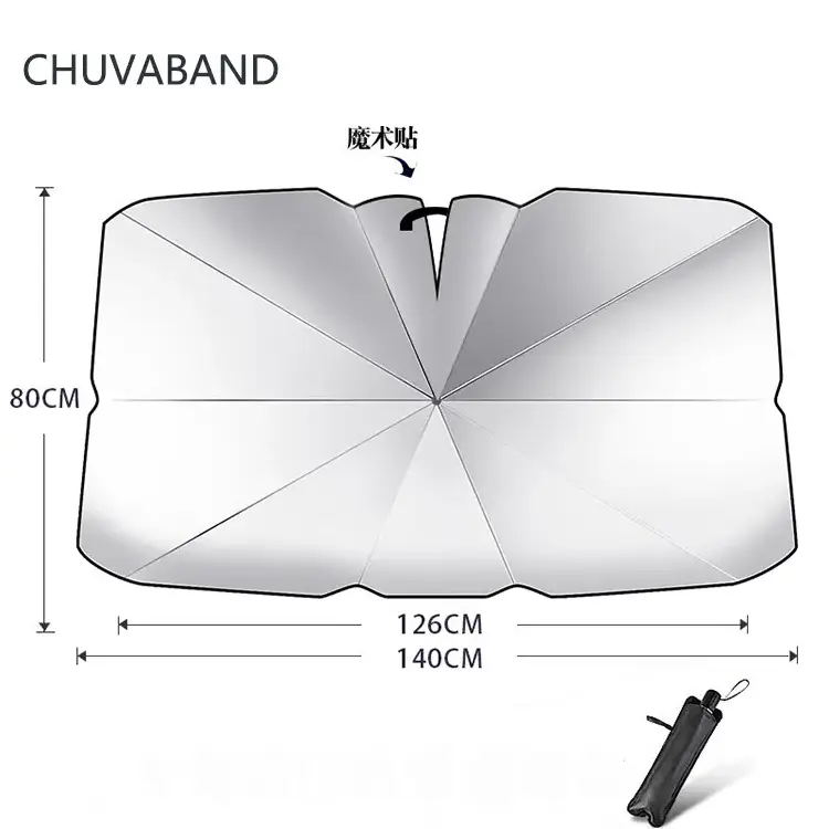 Silver Titanium Sun UV Protection Car Umbrella Sun Shade Windshield Sunshade Car Front Side Window Umbrella For Car