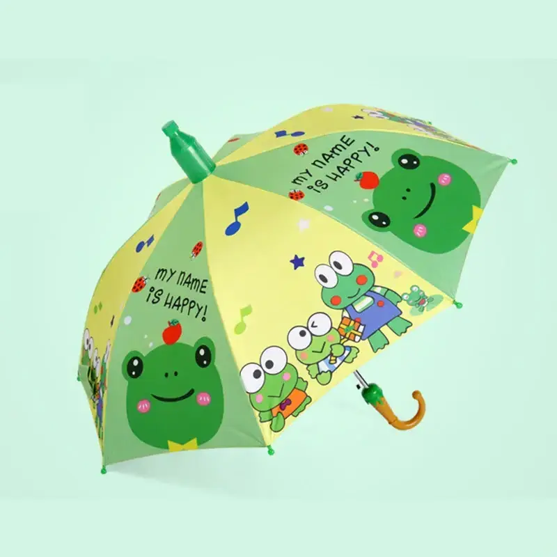 School Pongee Semi-automatic windproof travel Straight stick kids Umbrella with Anti-drip Plastic cover for Children