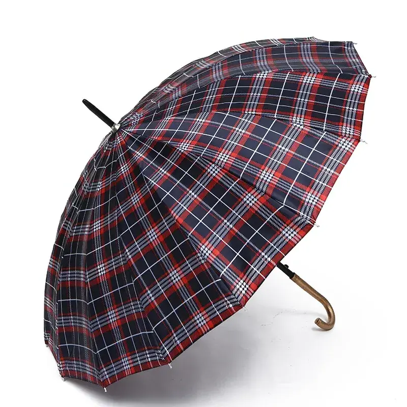 22 Inch 16k Wholesale Retro Plaid Large Fiberglass Golf Umbrella Shaft Windproof Waterproof Automatic Umbrellas