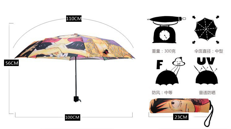 Cartoon Umbrella Thermal Transfer Print Full  Print 3 fold Anime Sun Umbrella Custom Logo Print Sunny Rain Umbrella