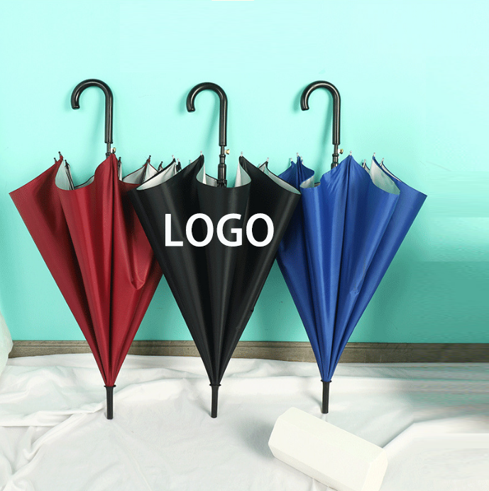 Wholesale 8k long handle business straight umbrellas silver coated sun shading advertising umbrellas with logo printing