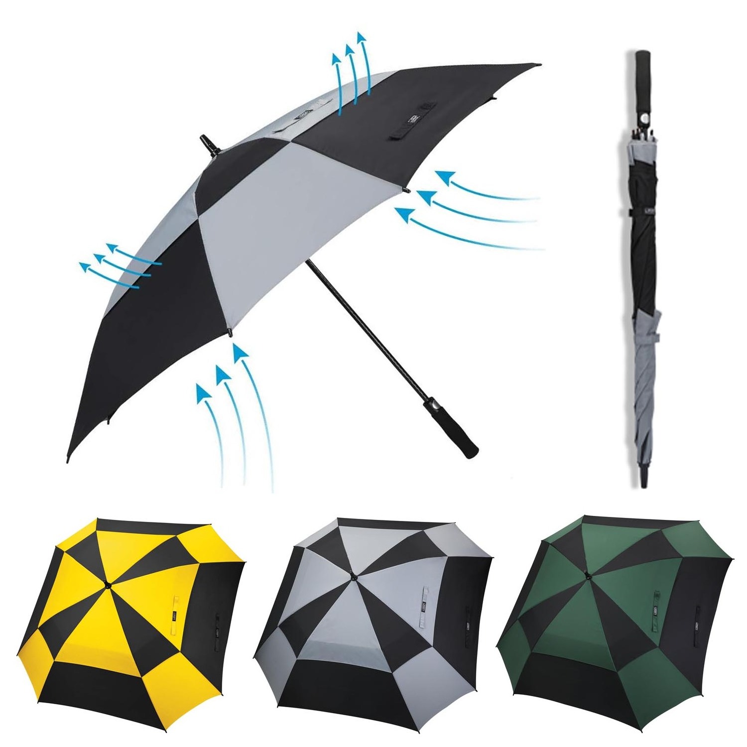 Advertising square golf umbrella custom logo big vented golf umbrella double canopy 30/60 inch automatic golf umbrella