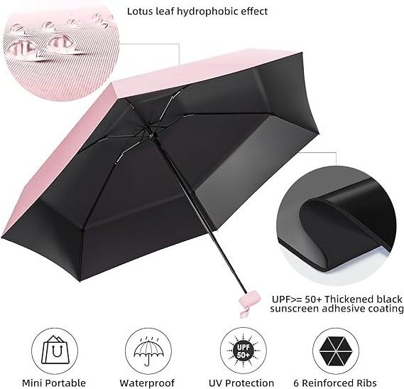 19 Inch 6k Uv Protection Capsule Pocket Portable With Custom Case 6 Folding Umbrella With Logo Print Travel Umbrella