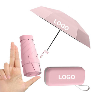 19 Inch 6k Uv Protection Capsule Pocket Portable With Custom Case 6 Folding Umbrella With Logo Print Travel Umbrella