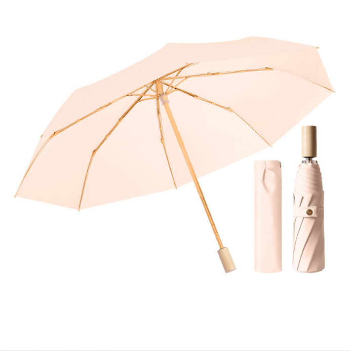 New Korean Fashion Compact Travel Wooden Handle Manual Open Three Fold 210T pongee Luxury Umbrella