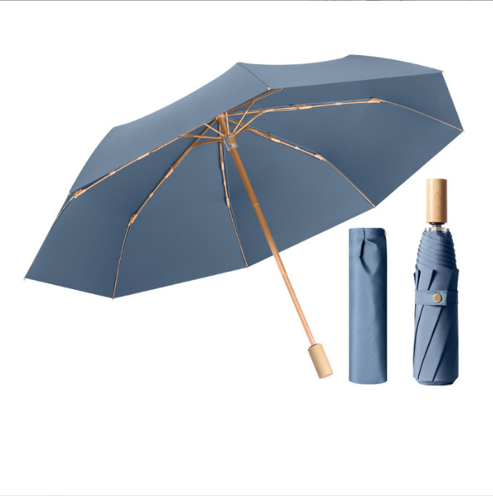 New Korean Fashion Compact Travel Wooden Handle Manual Open Three Fold 210T pongee Luxury Umbrella