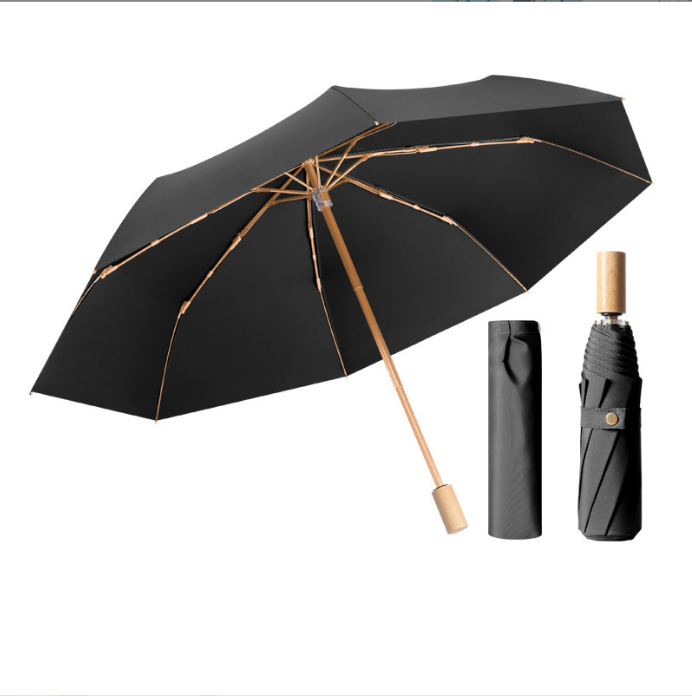 New Korean Fashion Compact Travel Wooden Handle Manual Open Three Fold 210T pongee Luxury Umbrella