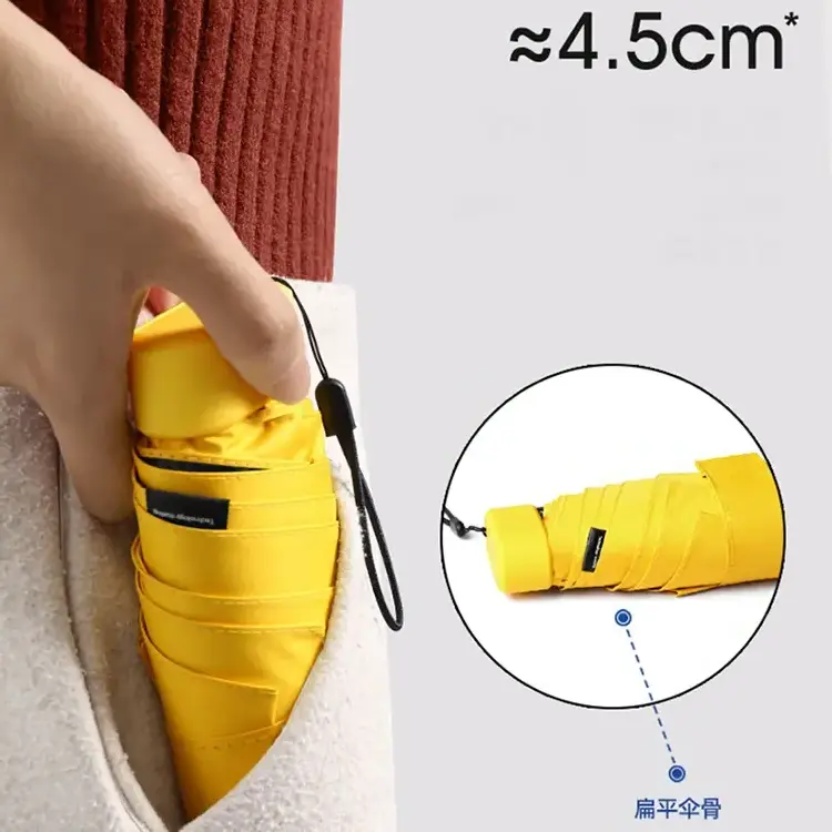 19 Inch 6k New 5 Fold Small Hand Bag Portable Capsule Umbrella Mini EVA Case Umbrella With Strap