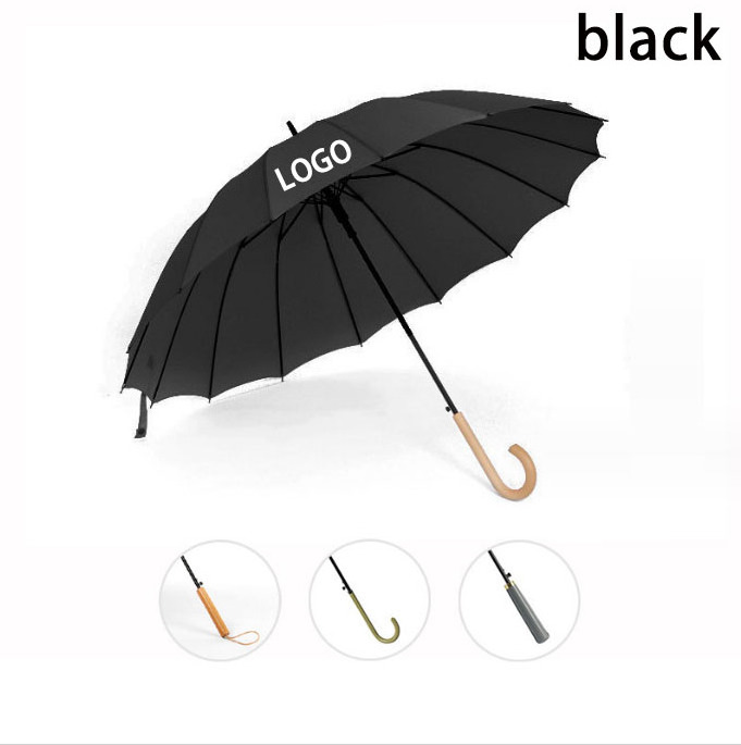 Japanese Style Retro Simple popular solid color straight umbrella fiberglass shaft wood handle man and women umbrellas