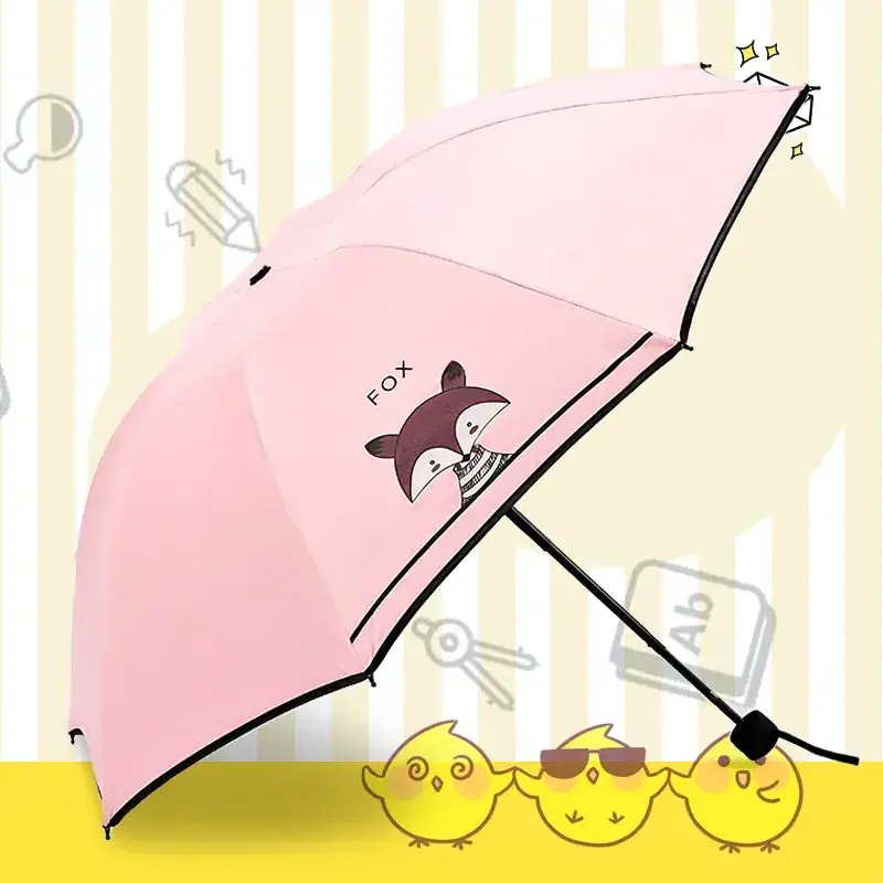  Design Cartoon Lovely Fox Pattern Folding Umbrella Anti-UV Rainproof Sun Rainy Protection Parasol Animal Kid Umbrella