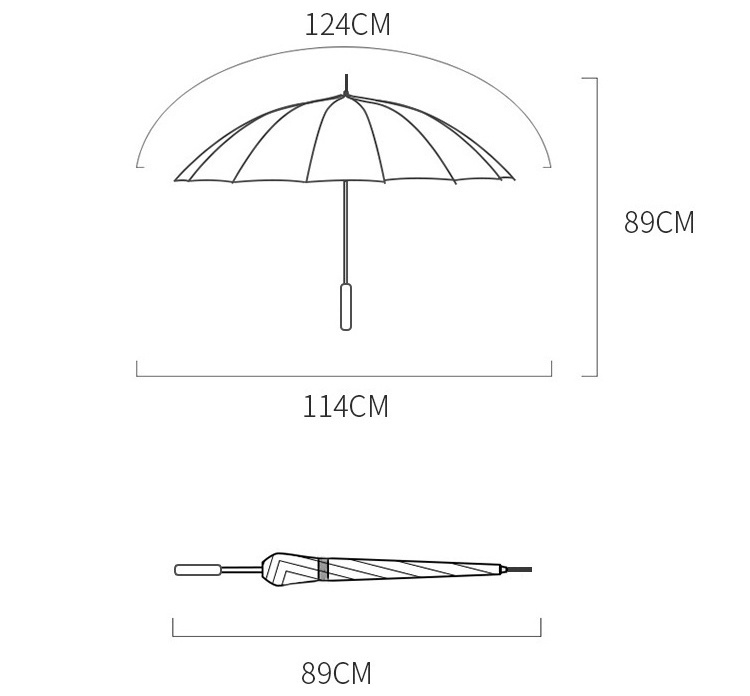 Custom 24-Rib Fiberglass Frame Straight Travel Umbrella Windproof with Strong Leather Handle and Logo Printing for Adults