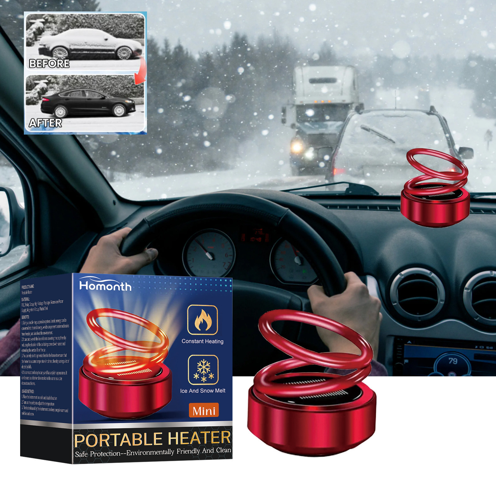 Homonth Portable Car Ice Scraper Electromagnetic Molecular Fast Heat Boost Antifreeze Healer Custom Private Label