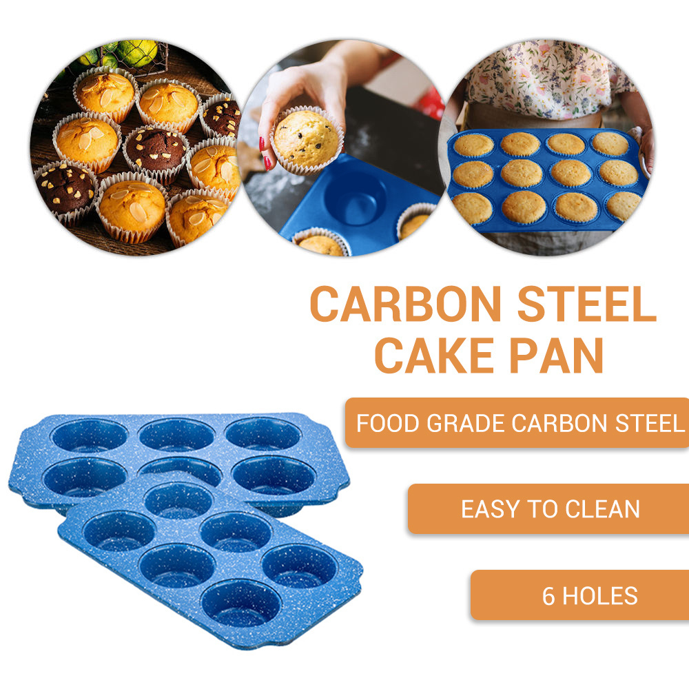 XINZE 6 Cup Muffin & Cupcake Pan Nonstick Brownie Pan Heavy Duty Carbon Steel Bake Pan For Oven Baking