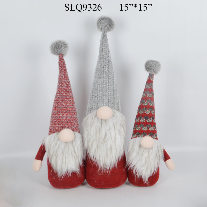 Wholesale sitting red & grey santa christmas plush gnome decor with hanging leg