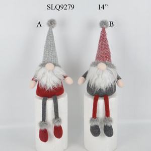 Wholesale sitting red & grey santa christmas plush gnome decor with hanging leg