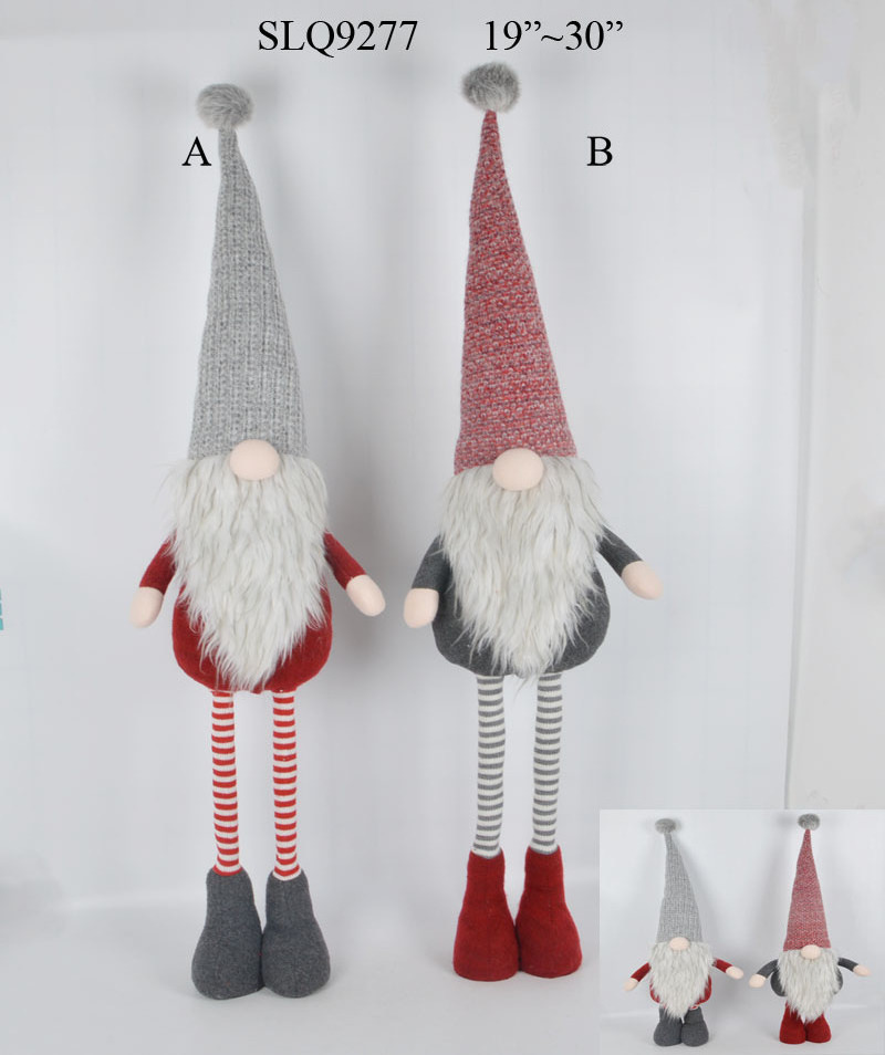 Wholesale sitting red & grey santa christmas plush gnome decor with hanging leg