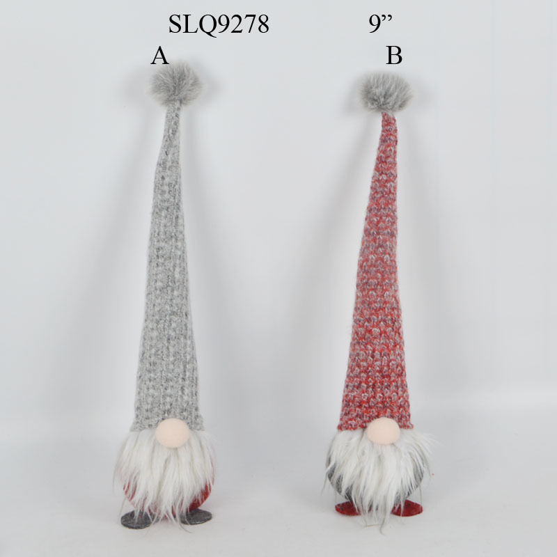 Wholesale sitting red & grey santa christmas plush gnome decor with hanging leg