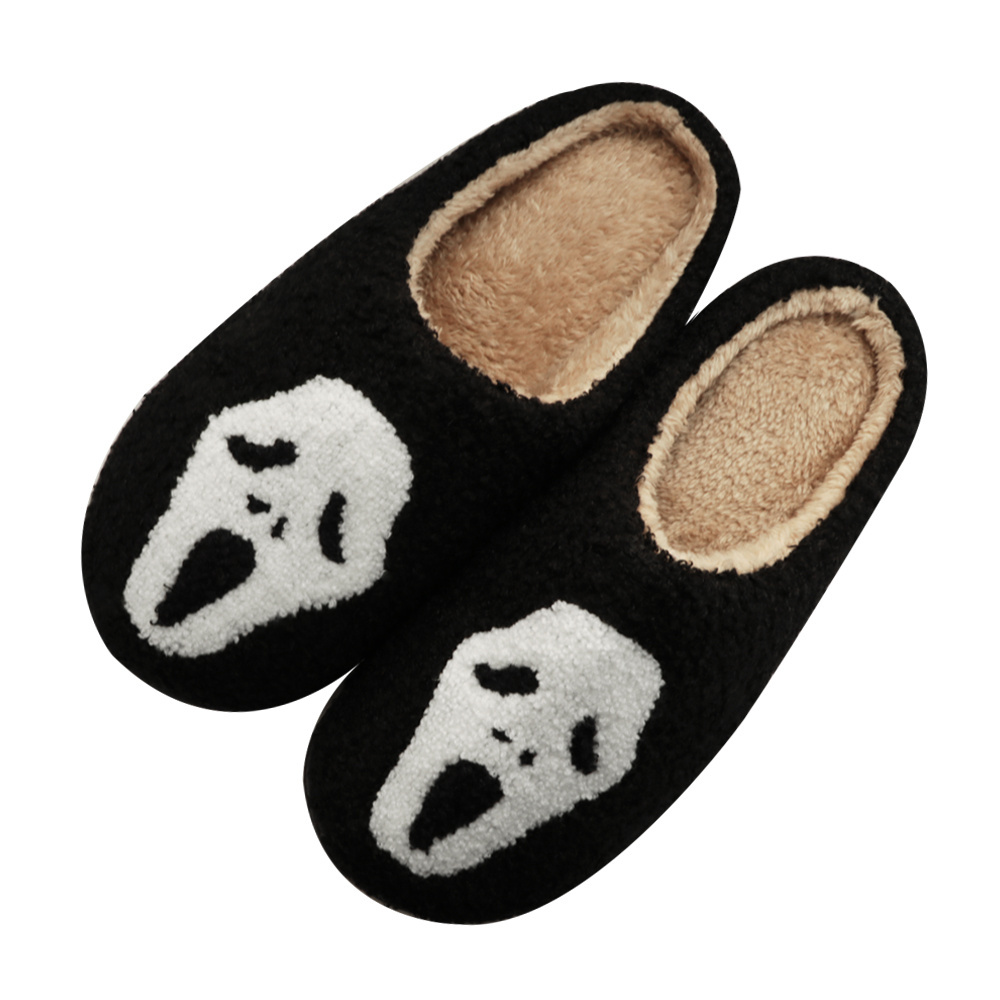 2024 New Winter Warm Shoes Adult Scary Flat Cotton Home Smile Scream Face Ghost Pumpkin Lantern Halloween Slippers For Man Woman