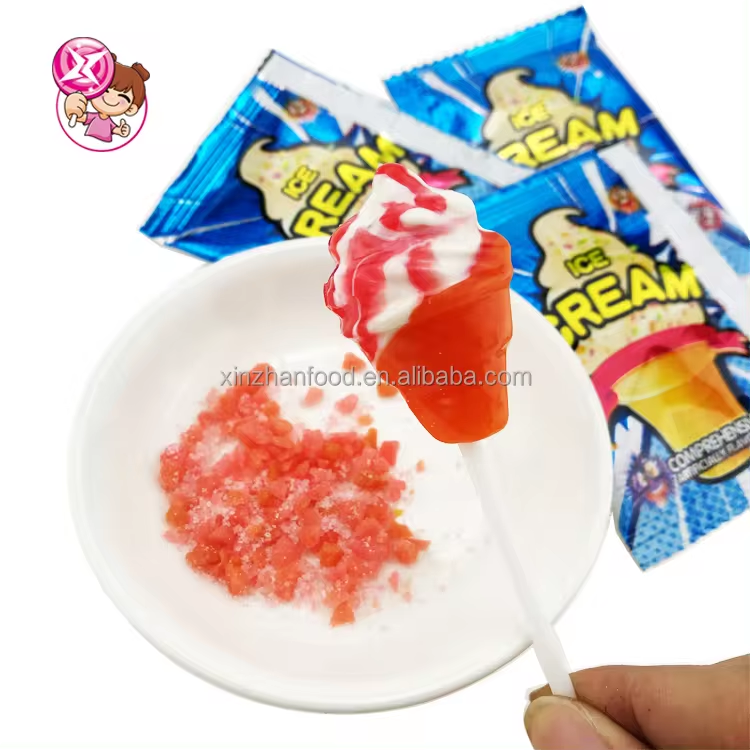 Factory wholesale hot selling candy New 2024 color ice cream fruit flavored sour powder Popping candy children's lollipop