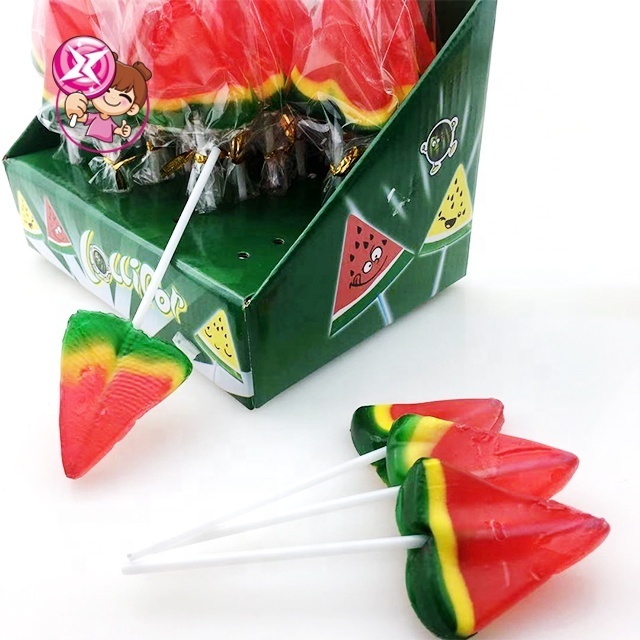 Halal Hot Selling Colorful Fruit Flavor Handmade Watermelon Shape Fruit Lollipop For  Middle East Market