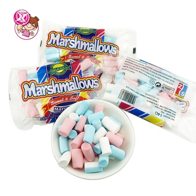 Factory wholesale hot halal Asian candy Small chalk shape children's fruit flavored fudge color mini marshmallows