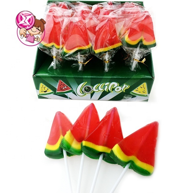 Halal Hot Selling Colorful Fruit Flavor Handmade Watermelon Shape Fruit Lollipop For  Middle East Market