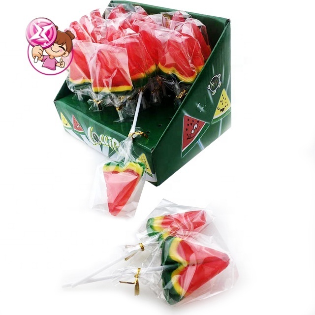 Halal Hot Selling Colorful Fruit Flavor Handmade Watermelon Shape Fruit Lollipop For  Middle East Market