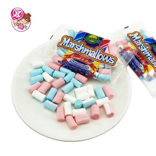 Factory wholesale hot halal Asian candy Small chalk shape children's fruit flavored fudge color mini marshmallows