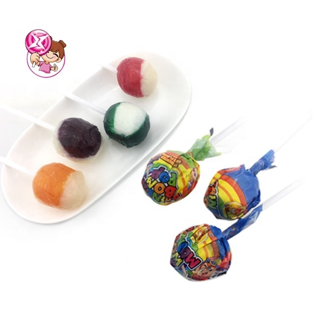 Factory wholesale high quality candy fruit flavor lollipop custom color packaging Big bom filled with hard candy sweet lollipop