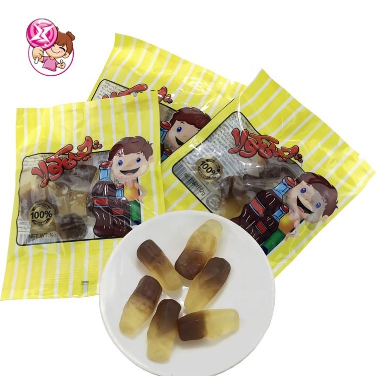 Factory wholesale hot selling candy cola flavor jelly children's cartoon gradient color bottle sugar halal gummy ball candy