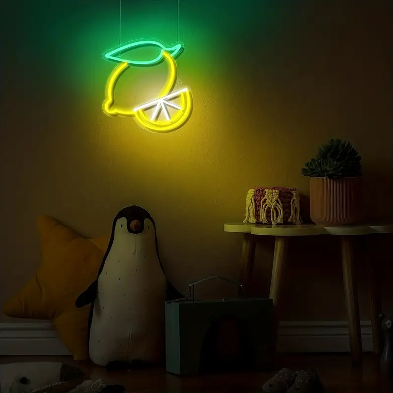 1pc Lemon Neon Sign - Cute Fruit Shape 11.81 X11.65 Inches LED Wall Art Light for Room, Bedroom, Birthday Party, Bar Decor