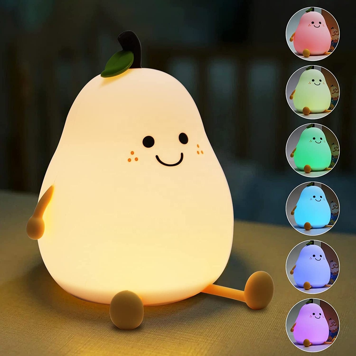 Children's Rooms Babies Bedside Lamp Cute LED Pear-Shaped Fruit Night Light Colorful Light Touch LED Silicone Lamp