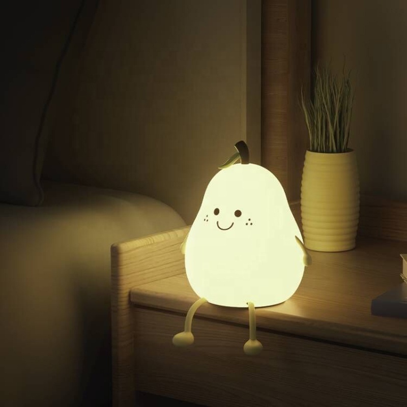 Children's Rooms Babies Bedside Lamp Cute LED Pear-Shaped Fruit Night Light Colorful Light Touch LED Silicone Lamp