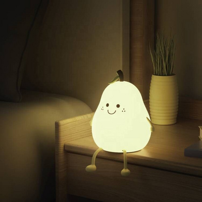 Children's Rooms Babies Bedside Lamp Cute LED Pear-Shaped Fruit Night Light Colorful Light Touch LED Silicone Lamp