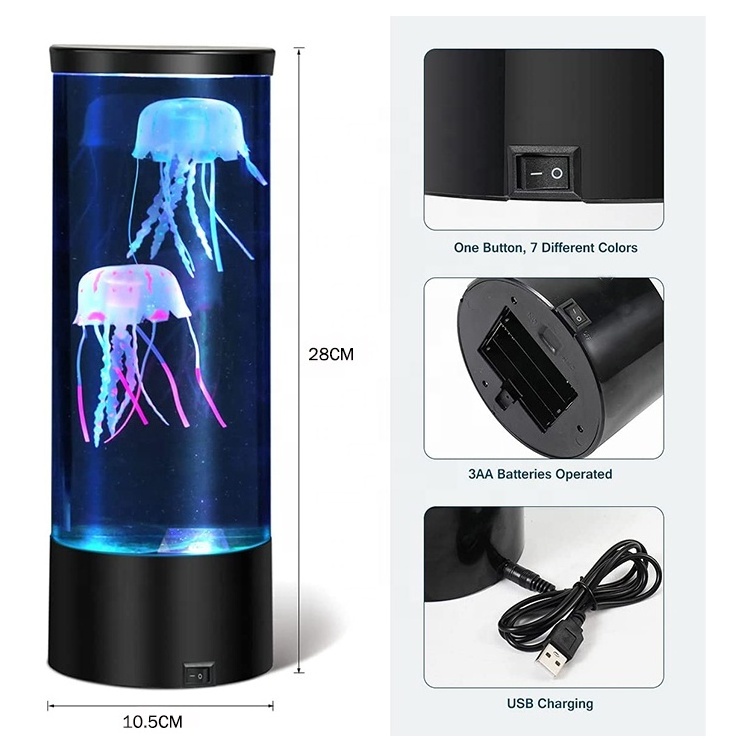 Jelly Fish Tank Aquarium Mood Lamp Color Changing LED Jellyfish Lava Lamp Round Gifts for All Holiday