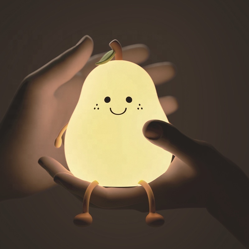 Children's Rooms Babies Bedside Lamp Cute LED Pear-Shaped Fruit Night Light Colorful Light Touch LED Silicone Lamp