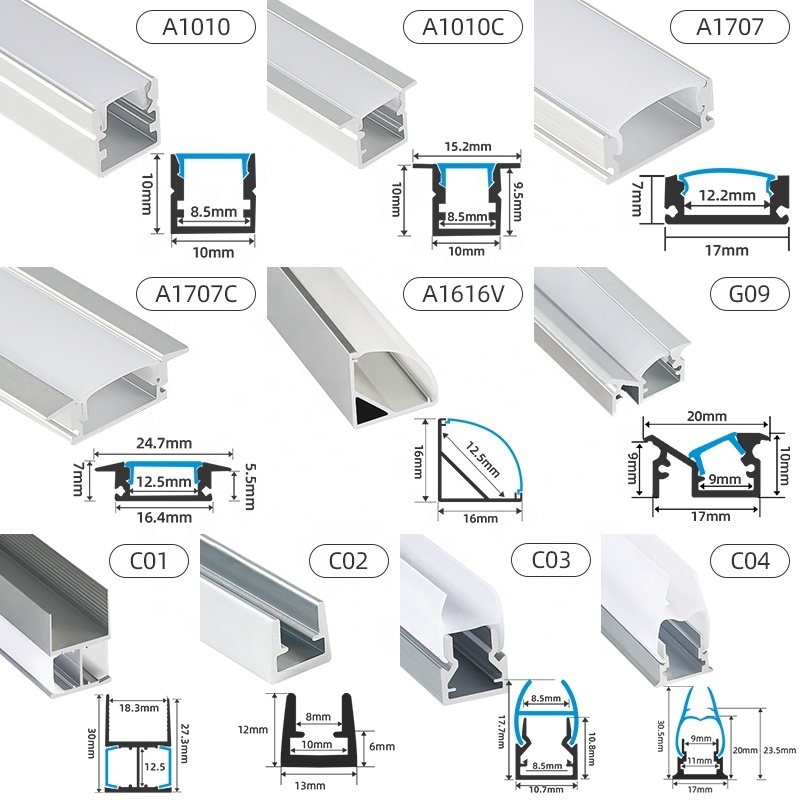 Custom Led Strip Light Aluminium Profile 17*7mm Recessed led Profile Aluminum Channel Diffuser White Black