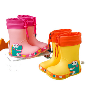 Fashion children's rain boots warm plus cotton non-slip universal children's rain boots water shoes baby men and women cute cart