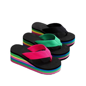 Slippers women's flip-flops women's summer rainbow platform flip-flops high heels color wear beach women's shoes