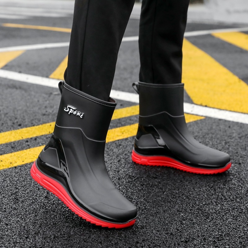 European and American rain shoes men's non-slip rain boots warm rubber shoes car wash overshoes waterproof shoes